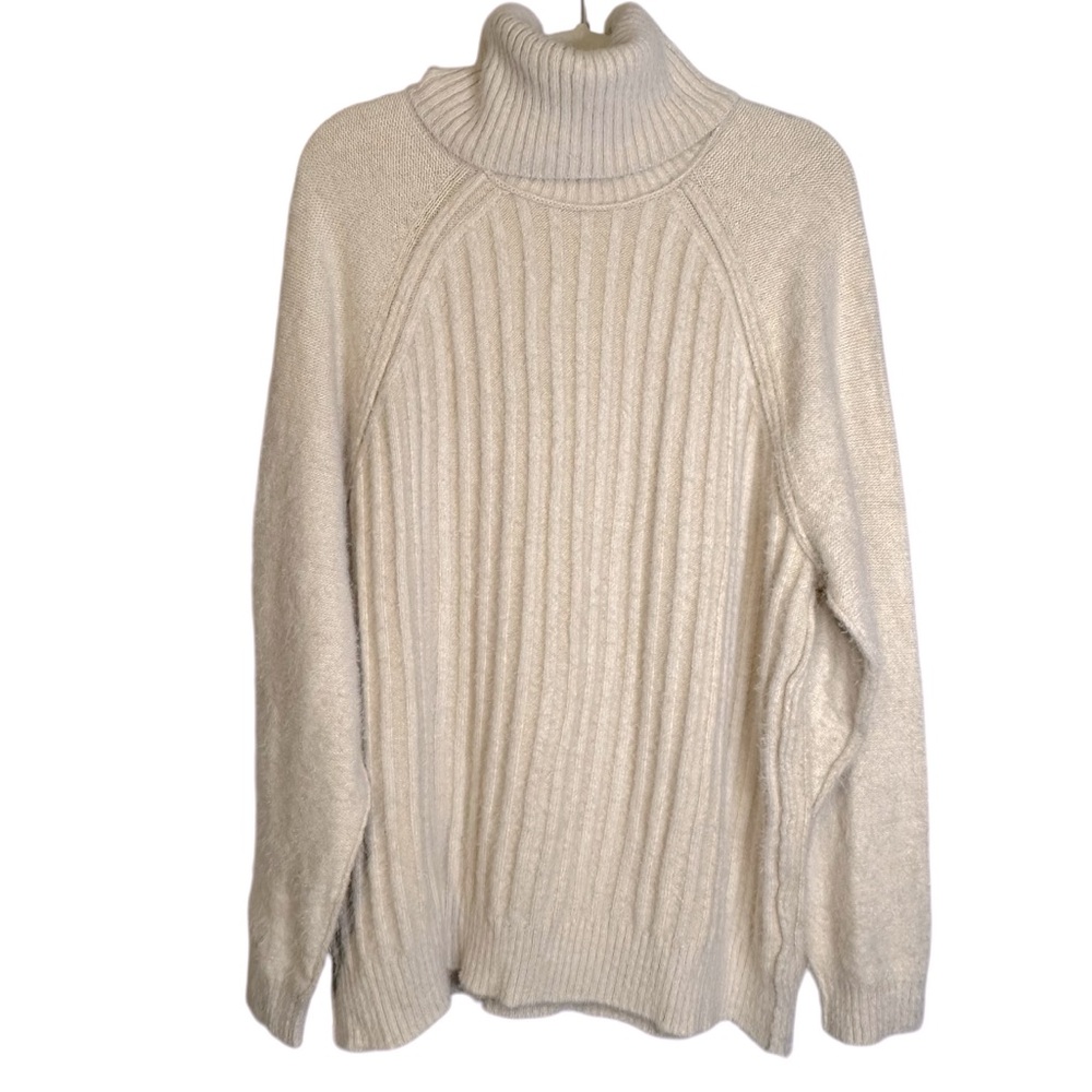 Free People Big City Turtleneck Tunic Sweater Cream Ribbed Long Size M OB1505571